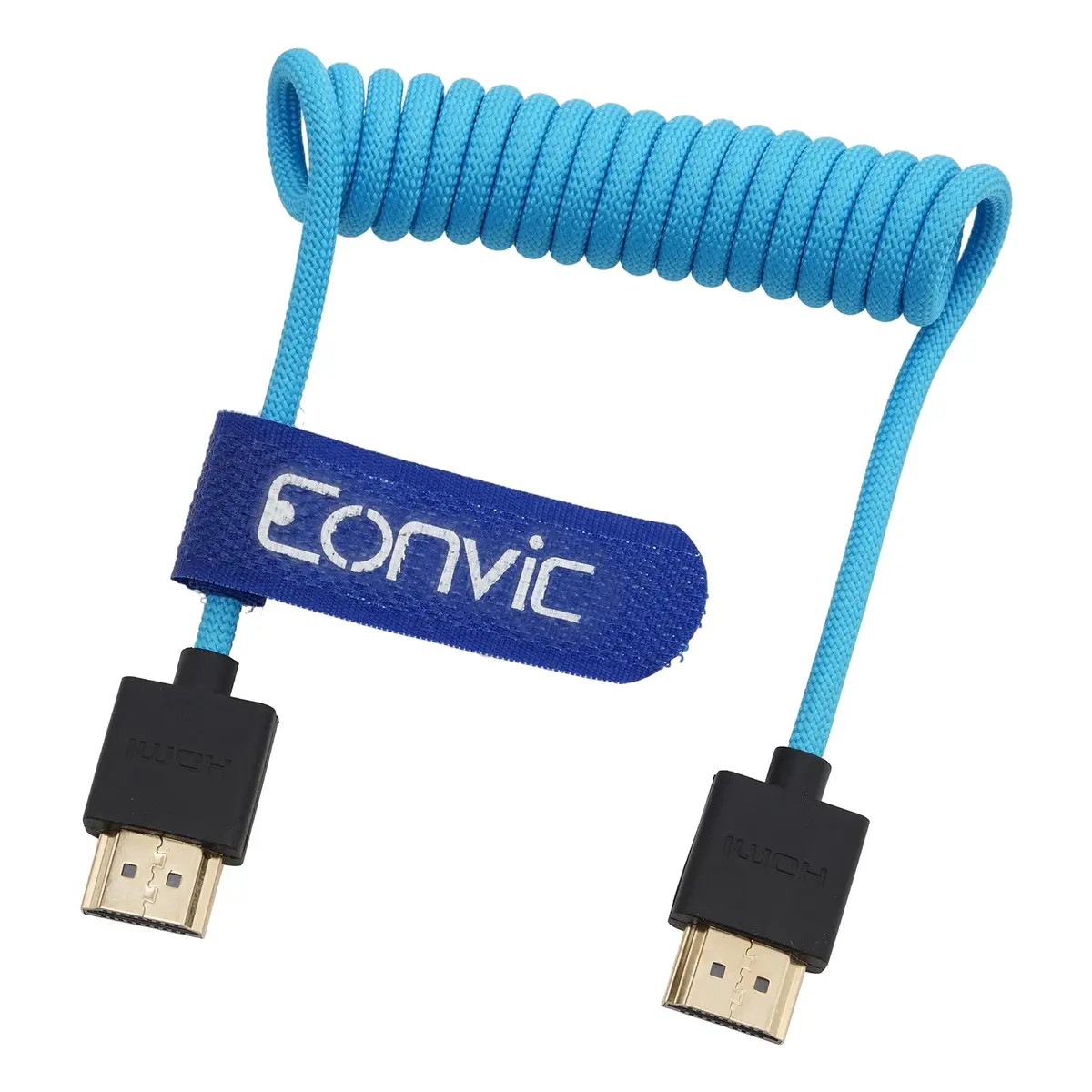 Eonvic 2.1 HDMI Coiled Cable 8K HDMI to HDMI Cable High Speed Thin HDMI Male to Male Extender Braided Coiled Cable 25cm | Supports 8K/60Hz & 4K/120Hz - main product image