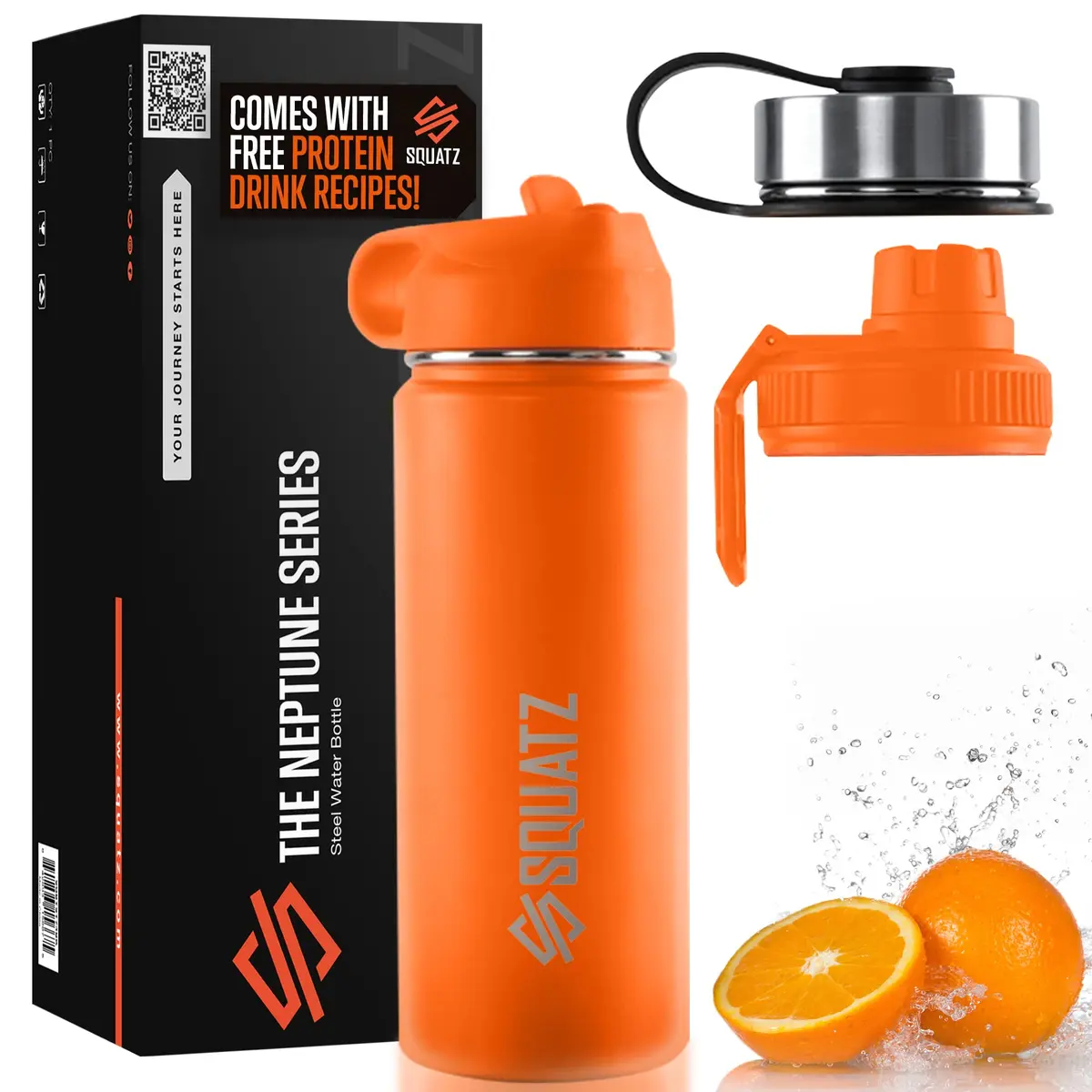 SQUATZ 18 Oz Neptune Series Steel Water Bottle | Double Wall Vacuum Insulated Flask with Handle Strap for Gym & Travel - main product image