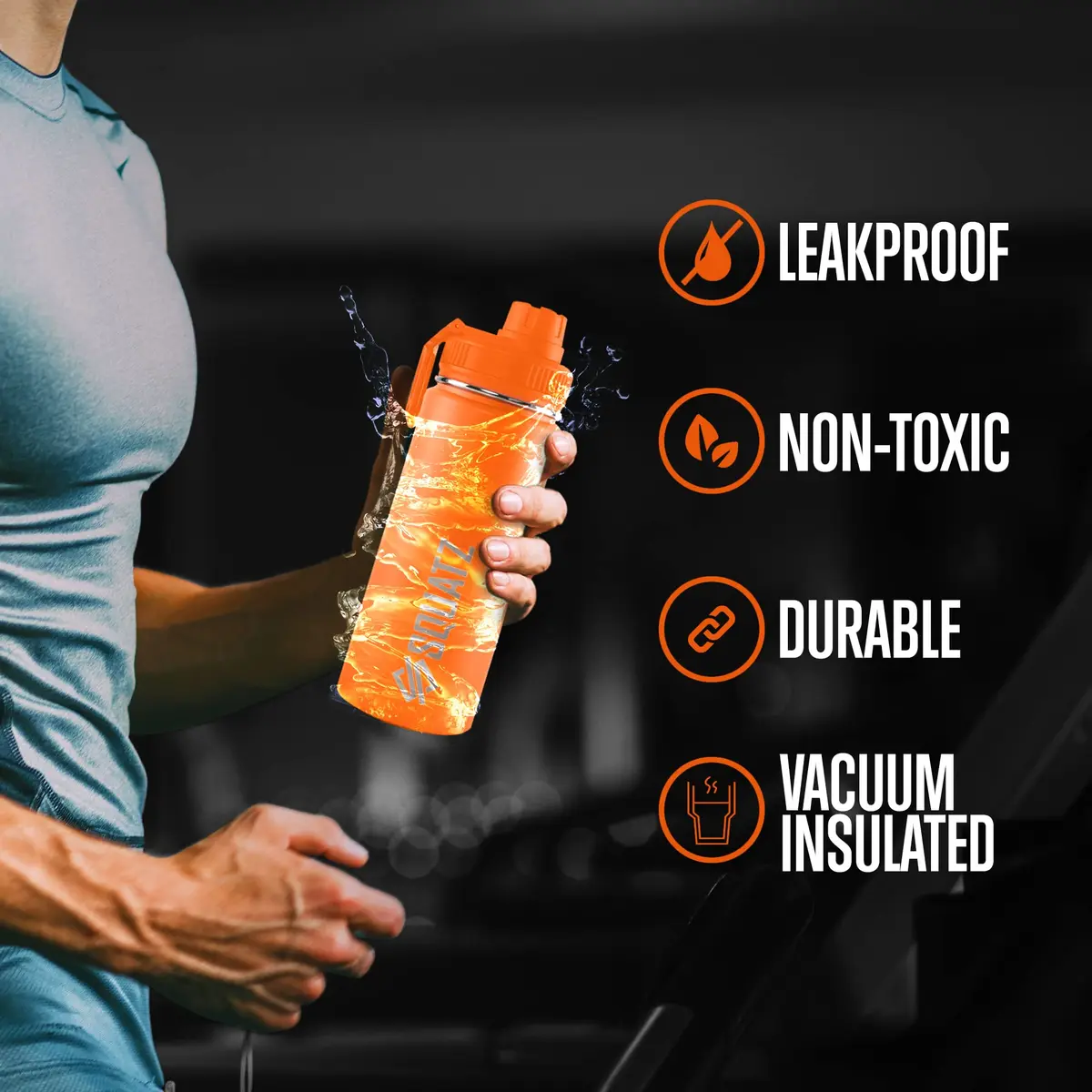 SQUATZ 18 Oz Neptune Series Steel Water Bottle | Double Wall Vacuum Insulated Flask with Handle Strap for Gym & Travel - view 5