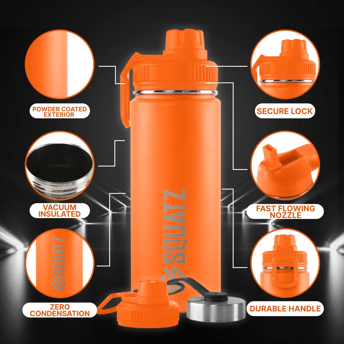 SQUATZ 18 Oz Neptune Series Steel Water Bottle | Double Wall Vacuum Insulated Flask with Handle Strap for Gym & Travel - view 6
