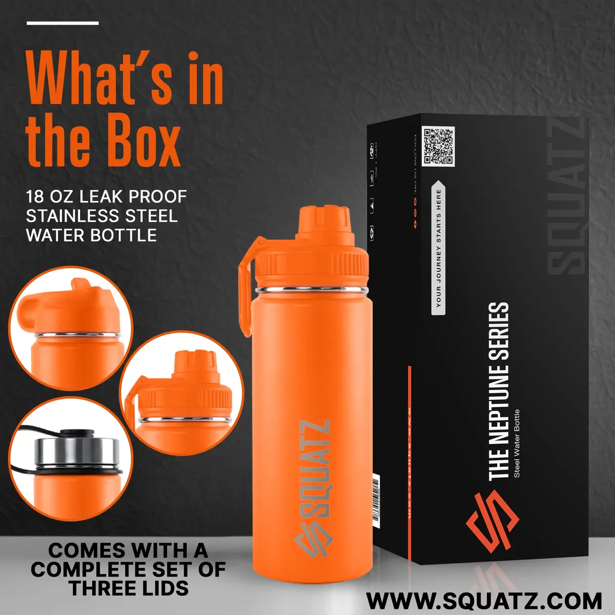 SQUATZ 18 Oz Neptune Series Steel Water Bottle | Double Wall Vacuum Insulated Flask with Handle Strap for Gym & Travel - view 2