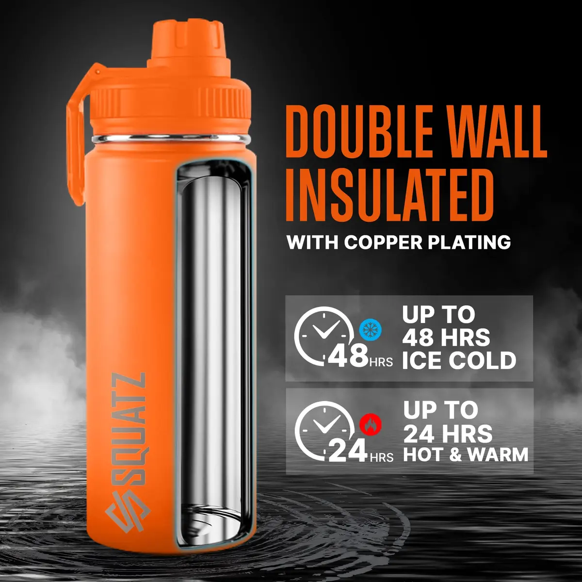 SQUATZ 18 Oz Neptune Series Steel Water Bottle | Double Wall Vacuum Insulated Flask with Handle Strap for Gym & Travel - view 3