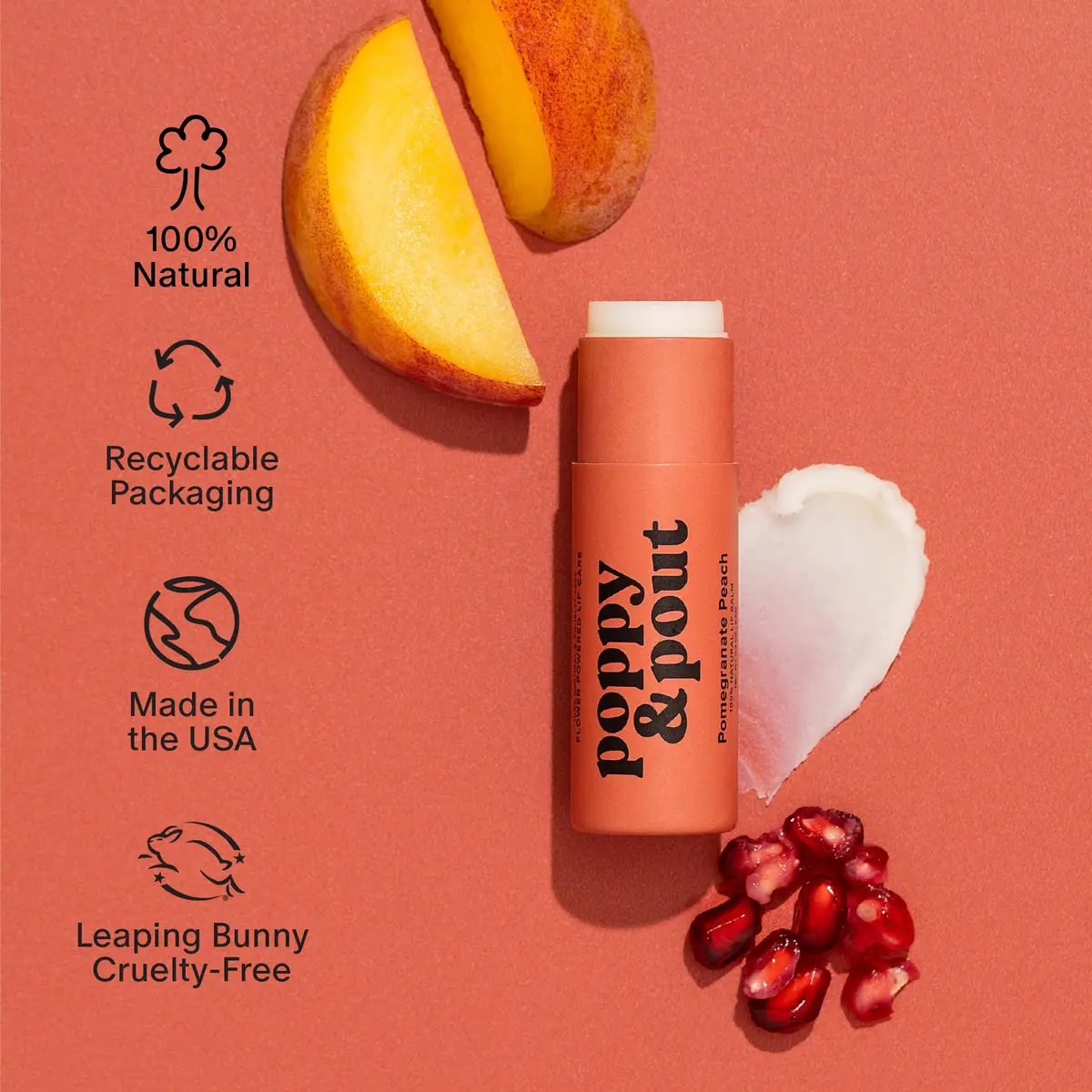 Poppy & Pout Lip Care Set | Lip Balm & Scrub | Sustainable Cardboard Tubes & Glass Jars, All Natural, Beeswax, Coconut Oil, Cruelty Free, Exfoliating & Moisturizing Lip Treatment (Pomegranate Peach) - view 5
