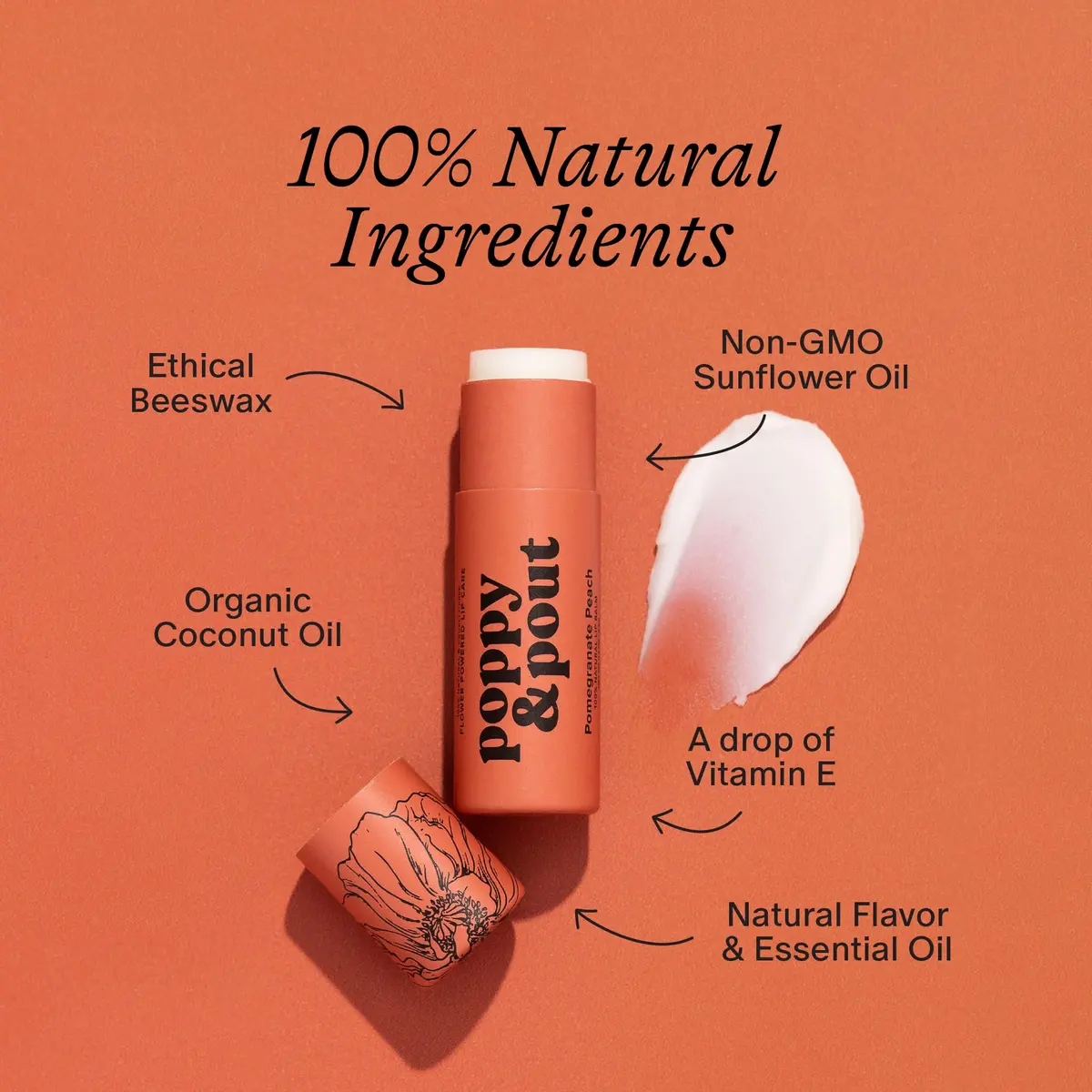 Poppy & Pout Lip Care Set | Lip Balm & Scrub | Sustainable Cardboard Tubes & Glass Jars, All Natural, Beeswax, Coconut Oil, Cruelty Free, Exfoliating & Moisturizing Lip Treatment (Pomegranate Peach) - view 7