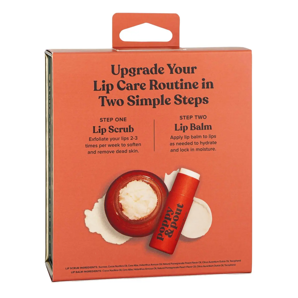 Poppy & Pout Lip Care Set | Lip Balm & Scrub | Sustainable Cardboard Tubes & Glass Jars, All Natural, Beeswax, Coconut Oil, Cruelty Free, Exfoliating & Moisturizing Lip Treatment (Pomegranate Peach) - view 9