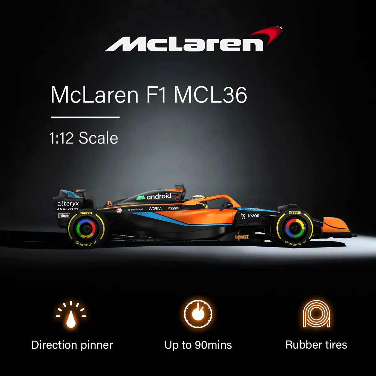 Voltz Toys McLaren F1 MCL36 RC Car 46cm (18.5 inches) | Licensed 1:12 Scale Replica - view 2