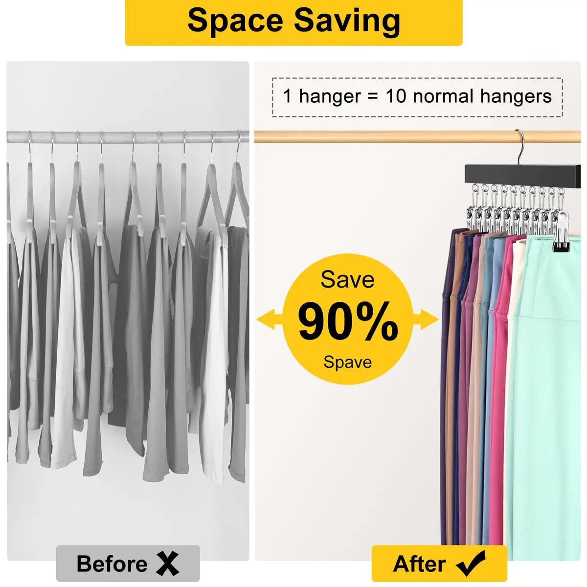 ORROENS Legging Organizer for Closet, 2 Pack Pants Hangers with Clips, 15.8in (40.1cm) Width - view 4