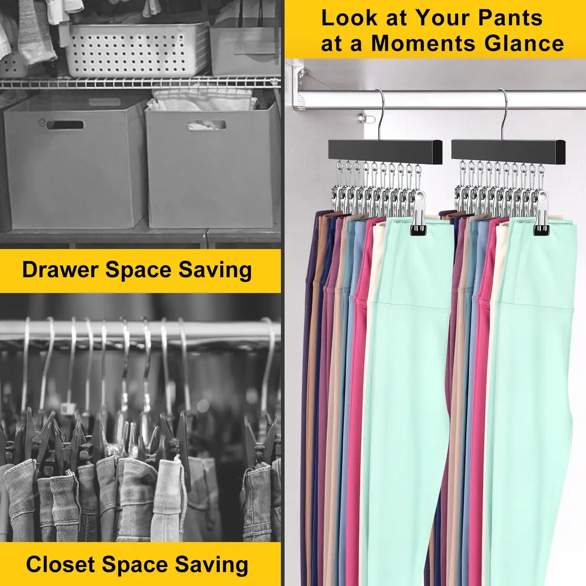 ORROENS Legging Organizer for Closet, 2 Pack Pants Hangers with Clips, 15.8in (40.1cm) Width - view 6