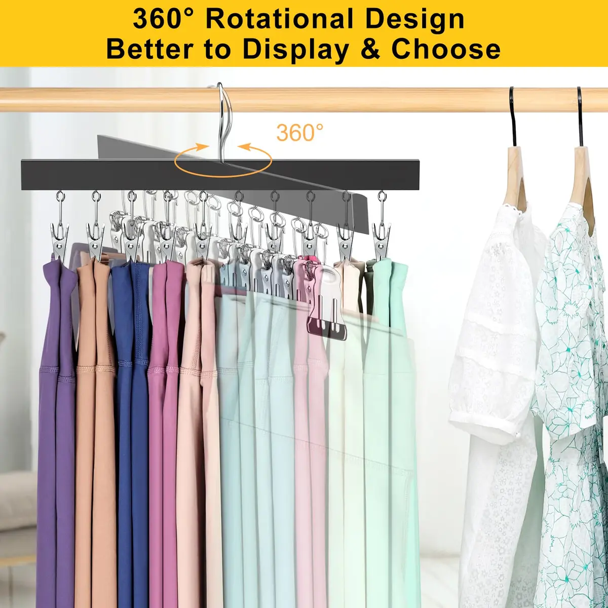 ORROENS Legging Organizer for Closet, 2 Pack Pants Hangers with Clips, 15.8in (40.1cm) Width - view 2