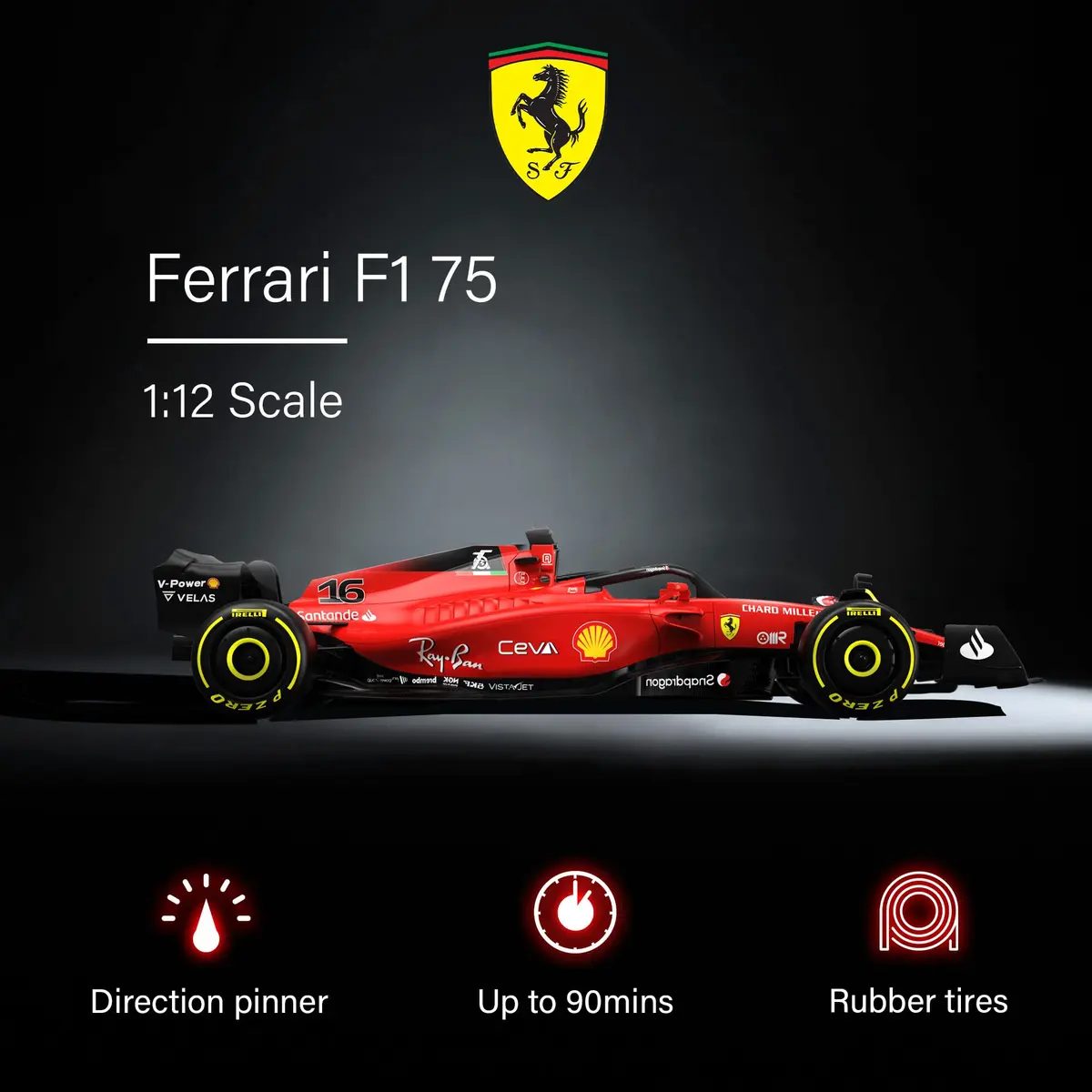 Voltz Toys Ferrari F1 75 RC Car 1:12 Scale | Officially Licensed F1 Replica - view 2