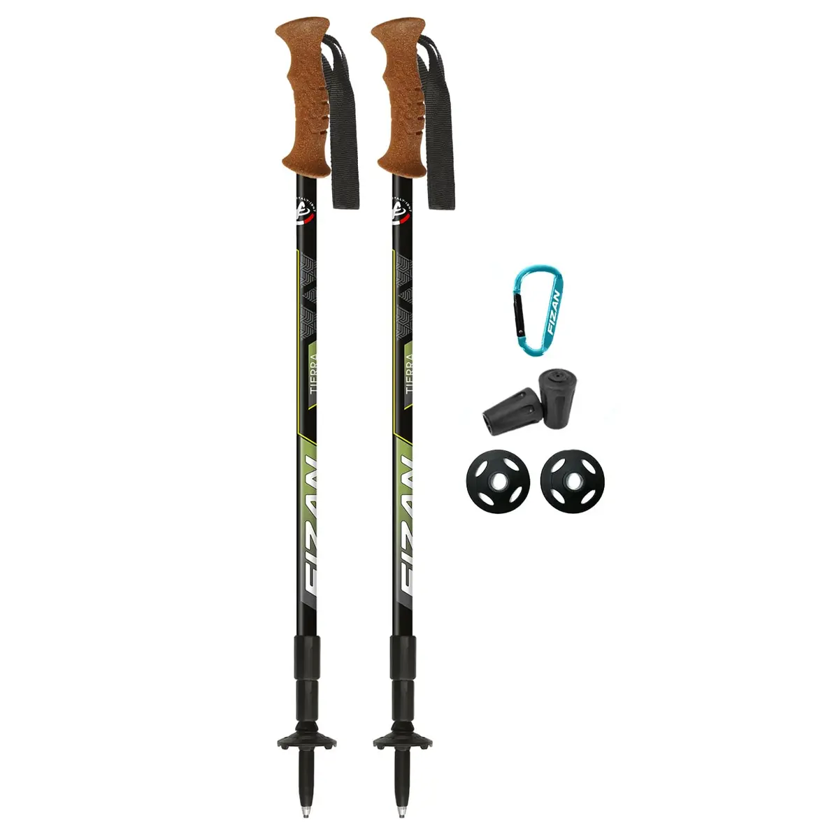 Fizan Tierra Trekking Poles – 7.9 oz, Ultralight, Adjustable, Collapsible, Aluminum, Cork Grip, Green - main product image