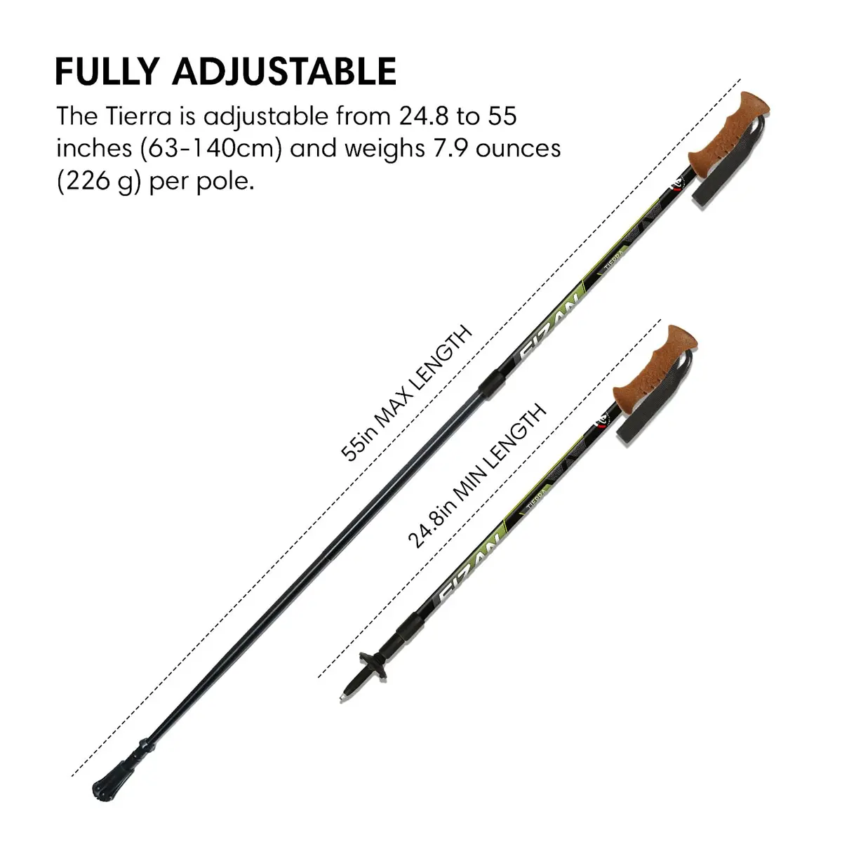 Fizan Tierra Trekking Poles – 7.9 oz, Ultralight, Adjustable, Collapsible, Aluminum, Cork Grip, Green - view 4
