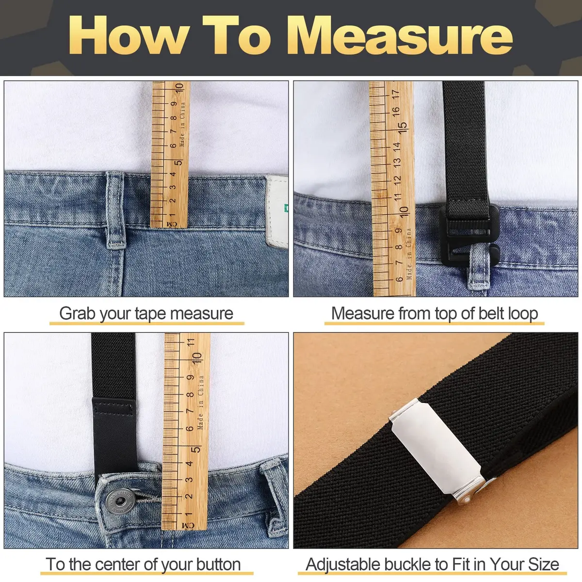 Eurzom Black Hidden Suspenders for Men Under Clothes Y-Back, 2.5cm (1") Wide, 75-120cm (30-47") Adjustable Length - view 6