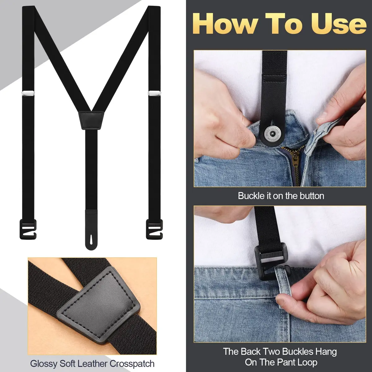 Eurzom Black Hidden Suspenders for Men Under Clothes Y-Back, 2.5cm (1") Wide, 75-120cm (30-47") Adjustable Length - view 3