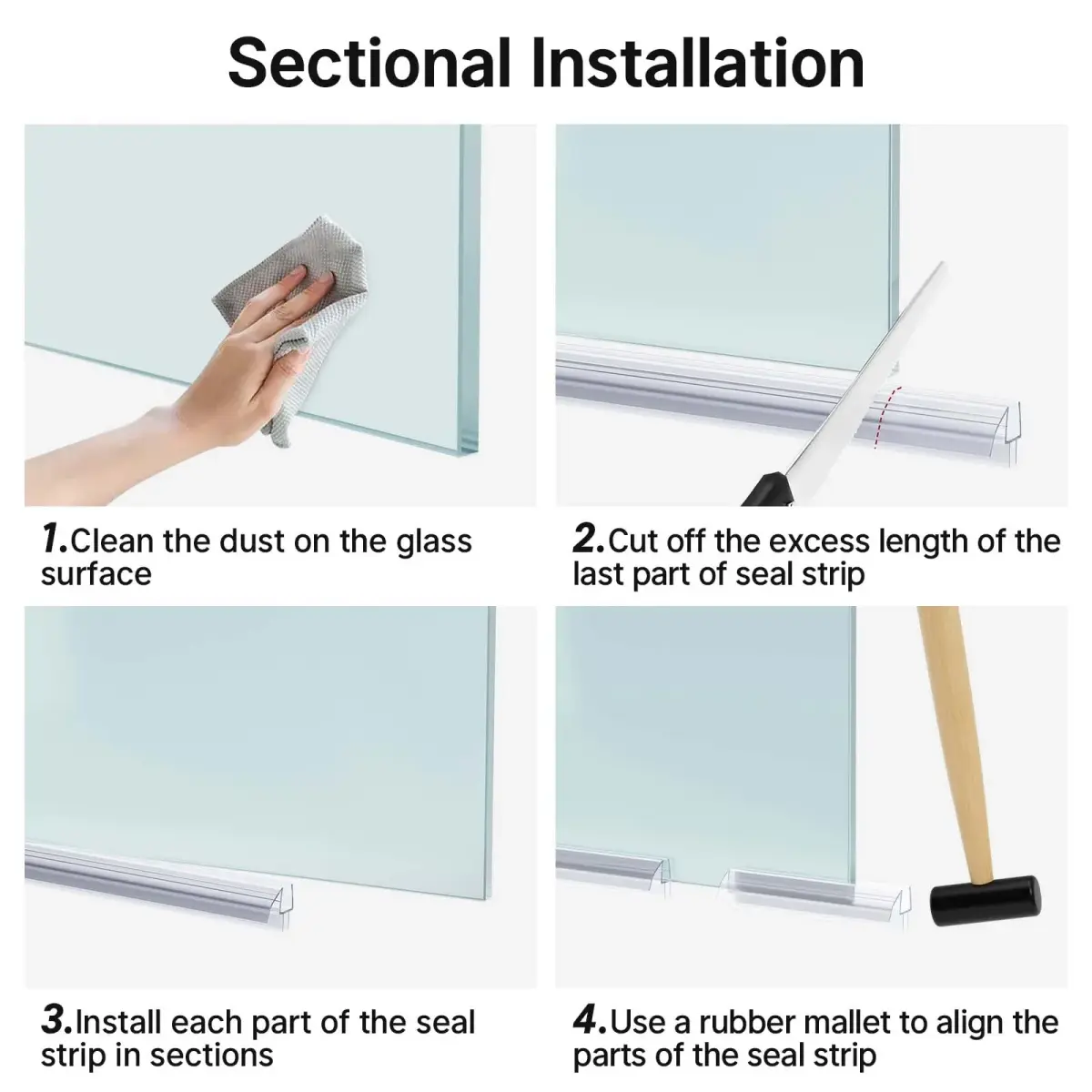 AmazerBath 3-Section Segmented Shower Door Bottom Seal for 3/8" (10mm) Glass - 15.75" x 3 Pieces | Prevents Water Leaks - view 5