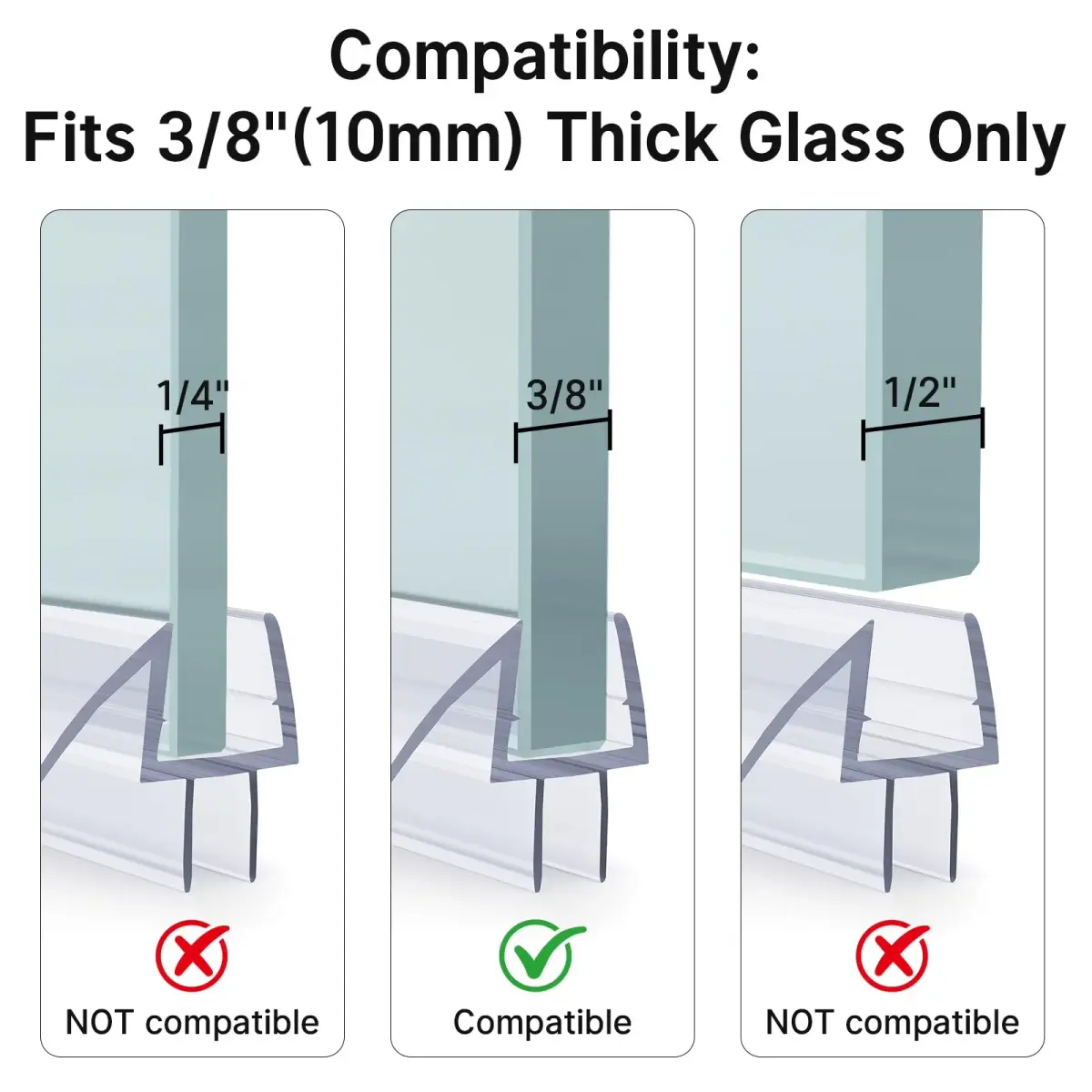 AmazerBath 3-Section Segmented Shower Door Bottom Seal for 3/8" (10mm) Glass - 15.75" x 3 Pieces | Prevents Water Leaks - view 4