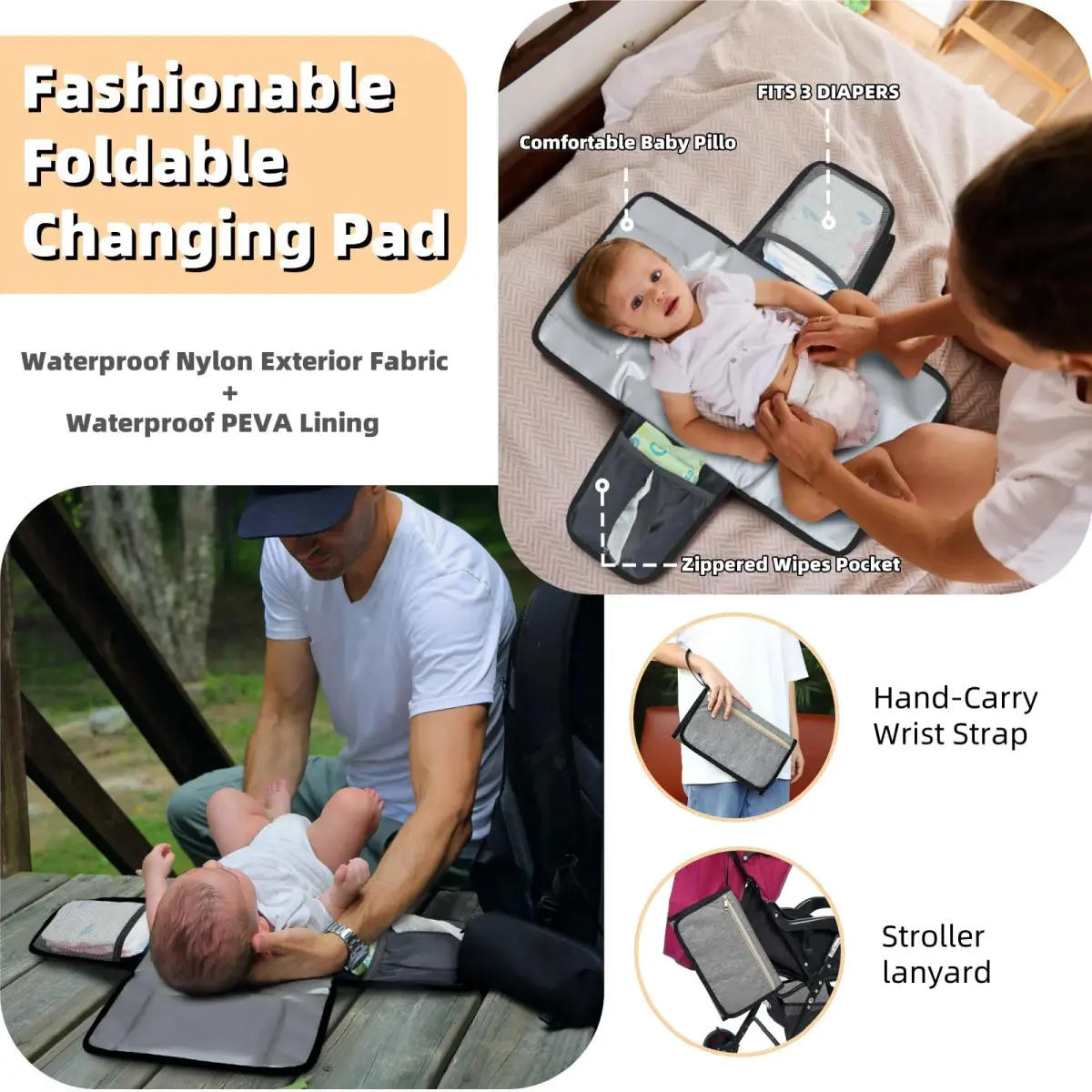 ROSEGIN Large Capacity Diaper Backpack 35L (1.6 lbs) | Waterproof Quilted Travel Bag with Changing Pad & Insulated Pockets - view 5