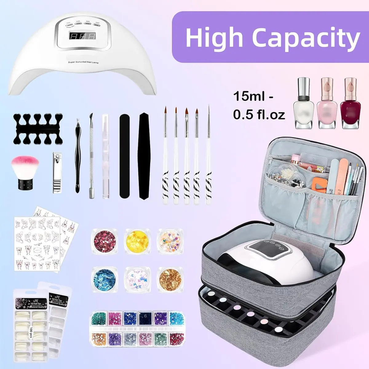 ALSLEA Gray Nail Polish Organizer Holds 30 Bottles | Double-Layer Travel Case with Padded Interior (10" x 8.3" x 7.2") - view 3