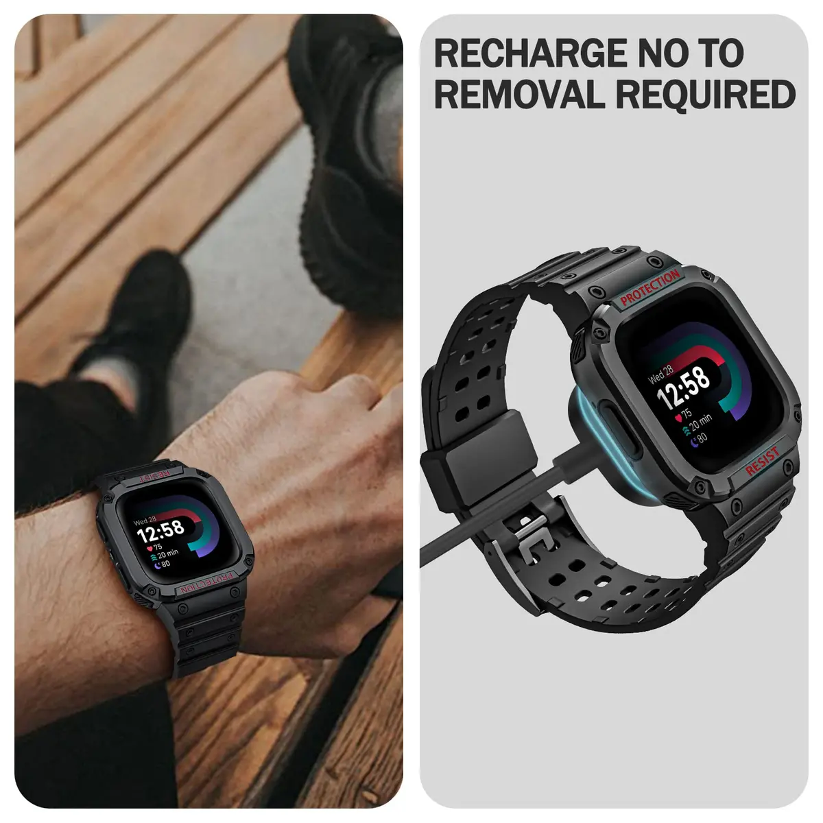 FINTIE Rugged Band with Case for Fitbit Versa 4/3/2/1/Lite & Sense 2, Black, 165mm-245mm (6.5-9.5 inch) - view 5