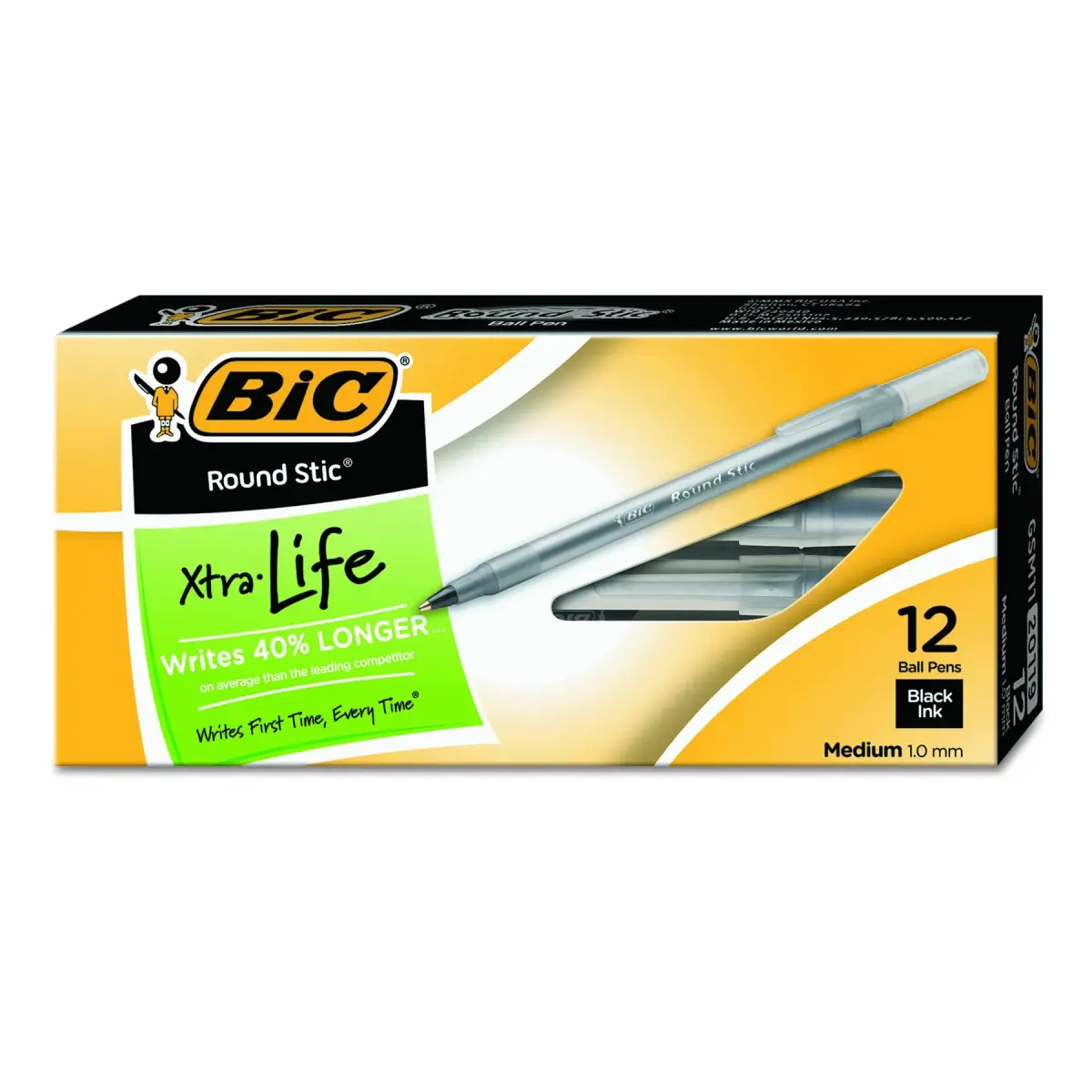 BIC Round Stic Xtra Life Ballpoint Pen, Medium Point (1.0mm), Black, 432 Count Total | Smooth Ink Flow Writing Instrument - main product image