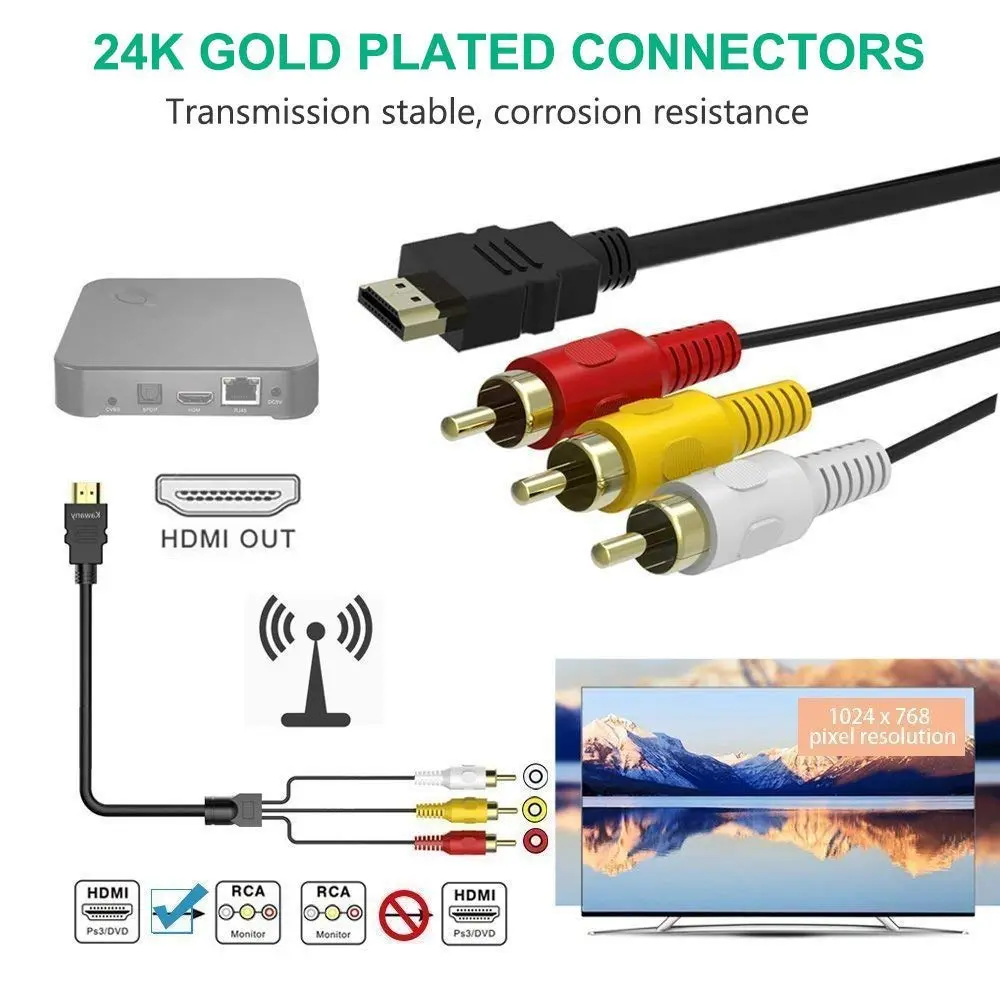 BERLAT HDMI to RCA Cable 1.5m (5ft) | One-Way Transmitter for TV HDTV DVD - view 4