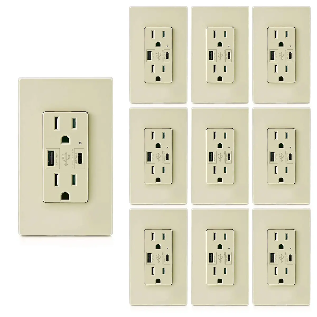 micmi Ivory USB Wall Outlet with C + A Ports | 15 Amp 125V, UL Listed, Fast Charging - main product image