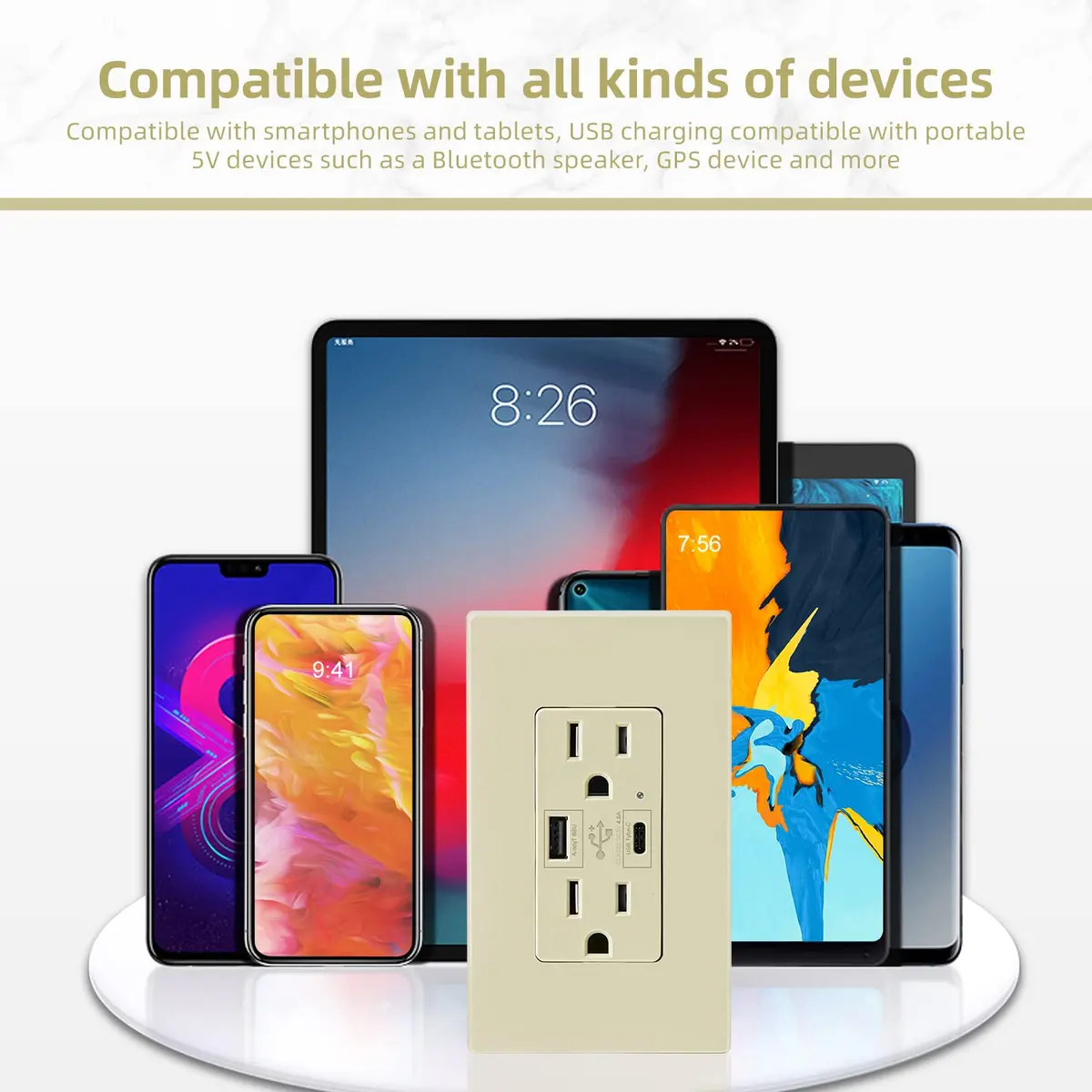 micmi Ivory USB Wall Outlet with C + A Ports | 15 Amp 125V, UL Listed, Fast Charging - view 5