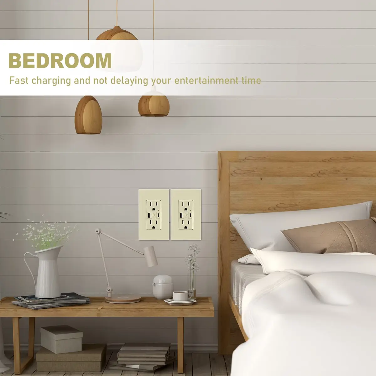micmi Ivory USB Wall Outlet with C + A Ports | 15 Amp 125V, UL Listed, Fast Charging - view 6