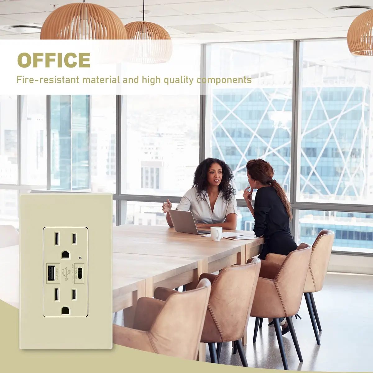 micmi Ivory USB Wall Outlet with C + A Ports | 15 Amp 125V, UL Listed, Fast Charging - view 7