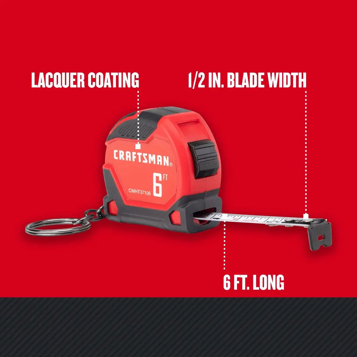 CRAFTSMAN Keychain Tape Measure 6 FT (1.8 m) | Durable Steel Blade with Rubber Grip - view 3