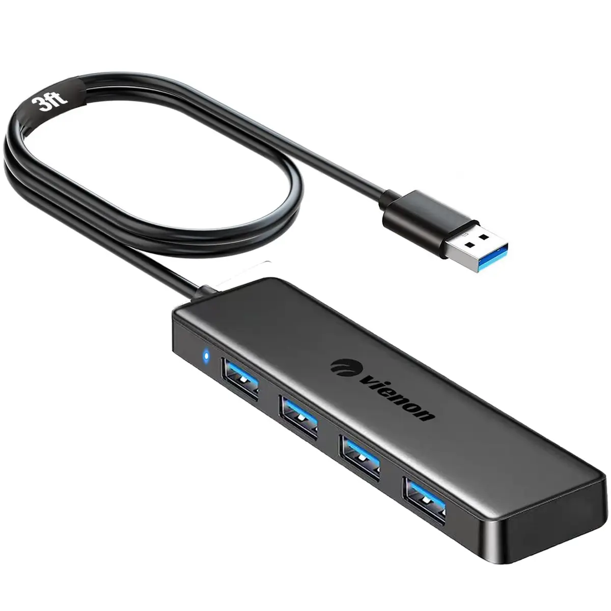 VIENON 4-Port USB 3.0 Hub with 3.3ft Cable, Black | Expands Connectivity for Laptops, Consoles, and Peripherals - main product image