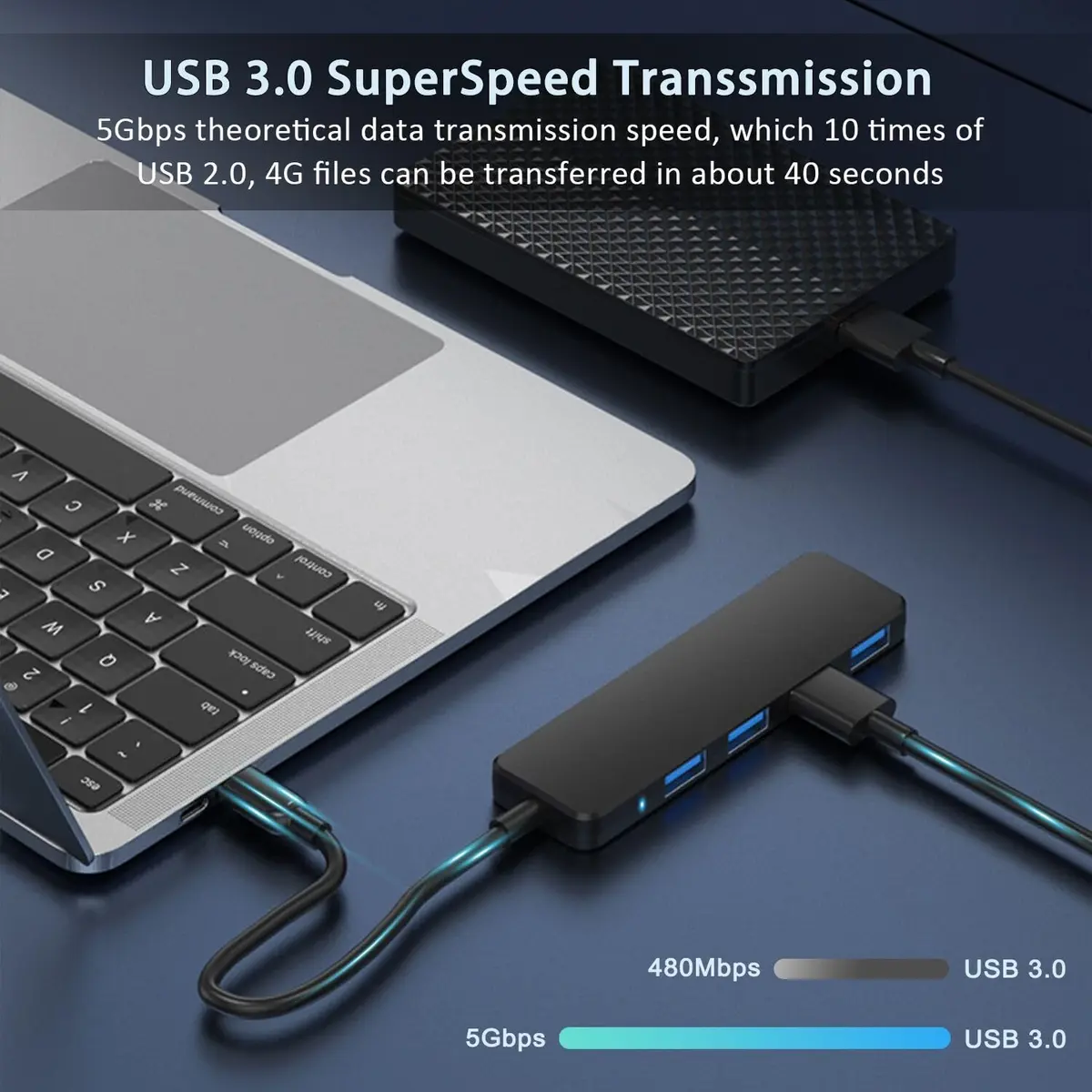 VIENON 4-Port USB 3.0 Hub with 3.3ft Cable, Black | Expands Connectivity for Laptops, Consoles, and Peripherals - view 3