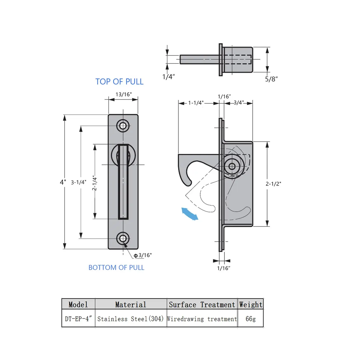 Dontay Recessed Pocket Door Pull Handle | Flush Mount Sliding Door Hardware, 9.8 cm (3.875 Inches) - view 4