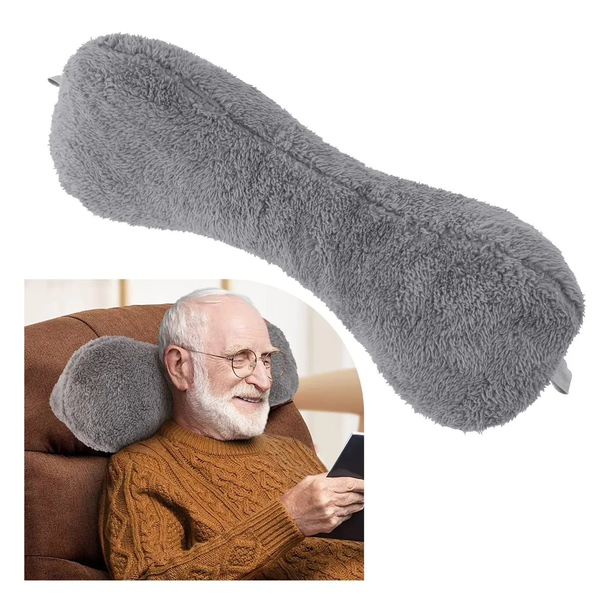 VCOMSOFT Grey Bone Neck Pillow for Recliners & Sofas | Adjustable Headrest Cushion for Pain Relief - main product image