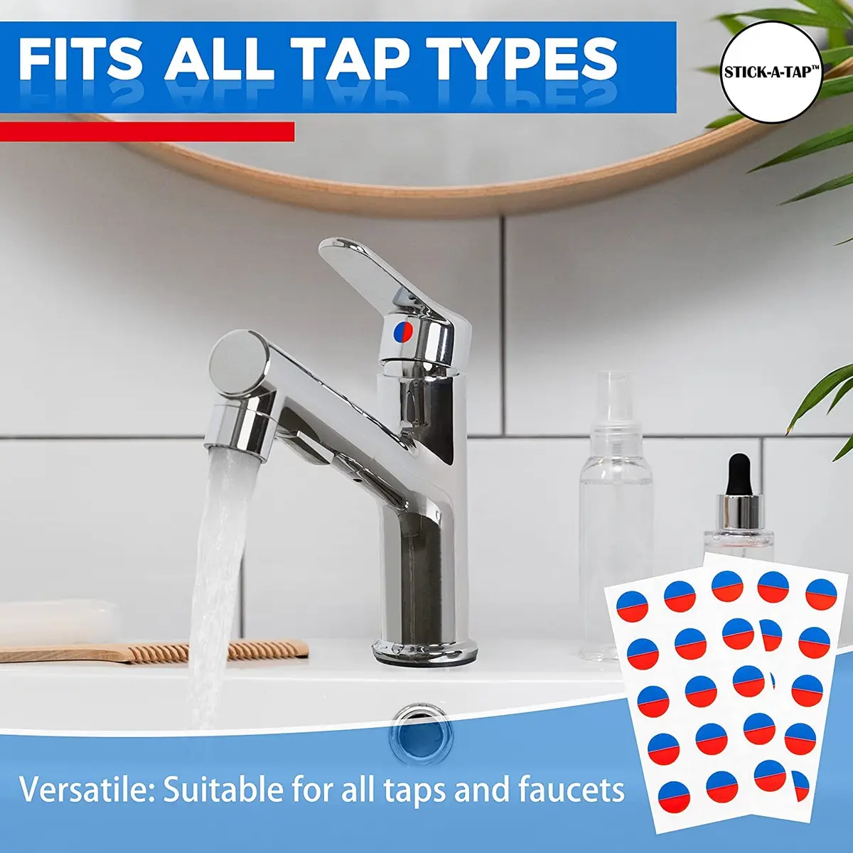 Danojo Faucet Stickers, 15 Hot & Cold Water Vinyl Circle | Self-Adhesive Tap Signage - view 5