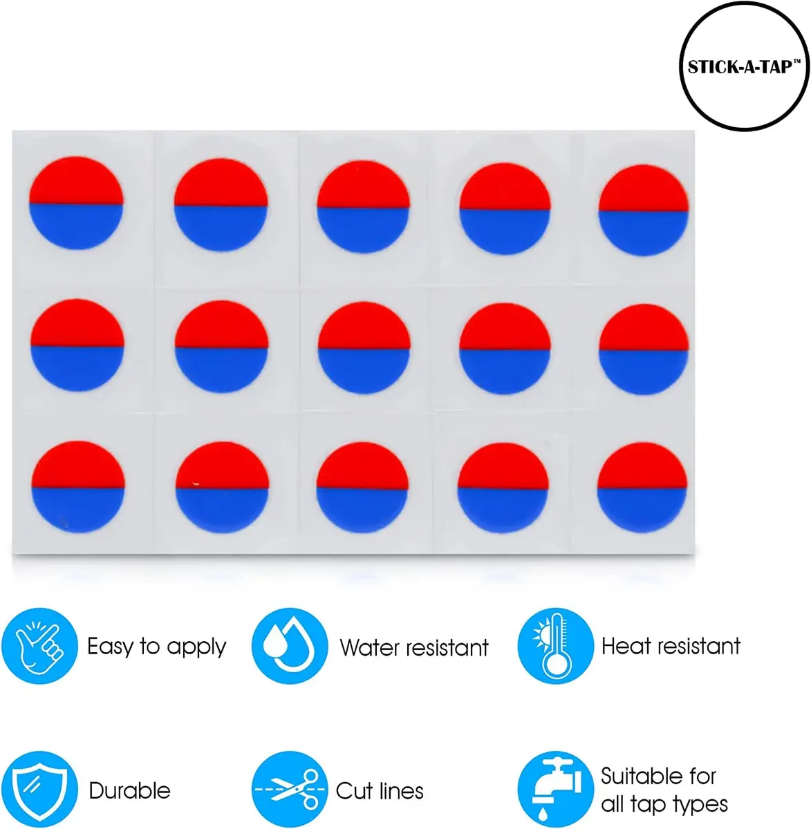 Danojo Faucet Stickers, 15 Hot & Cold Water Vinyl Circle | Self-Adhesive Tap Signage - view 7