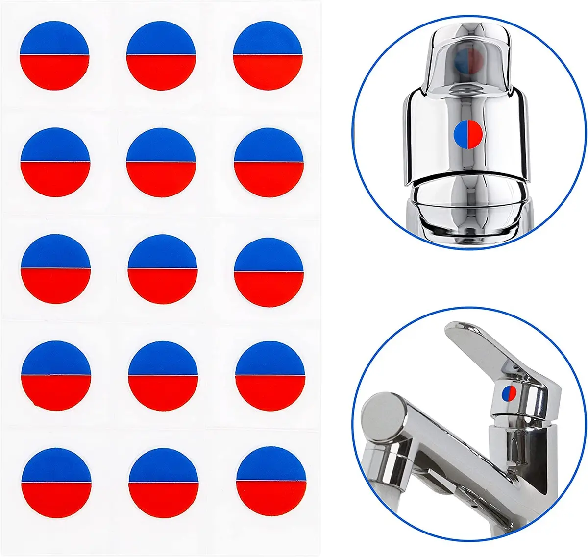 Danojo Faucet Stickers, 15 Hot & Cold Water Vinyl Circle | Self-Adhesive Tap Signage - view 2