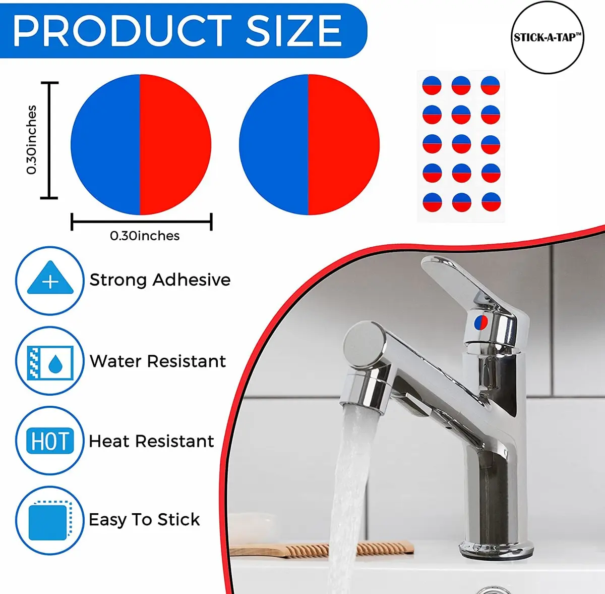 Danojo Faucet Stickers, 15 Hot & Cold Water Vinyl Circle | Self-Adhesive Tap Signage - view 3