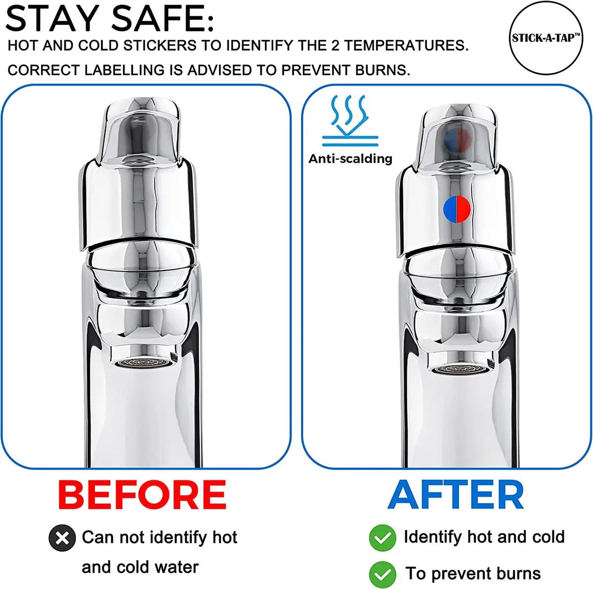 Danojo Faucet Stickers, 15 Hot & Cold Water Vinyl Circle | Self-Adhesive Tap Signage - view 4