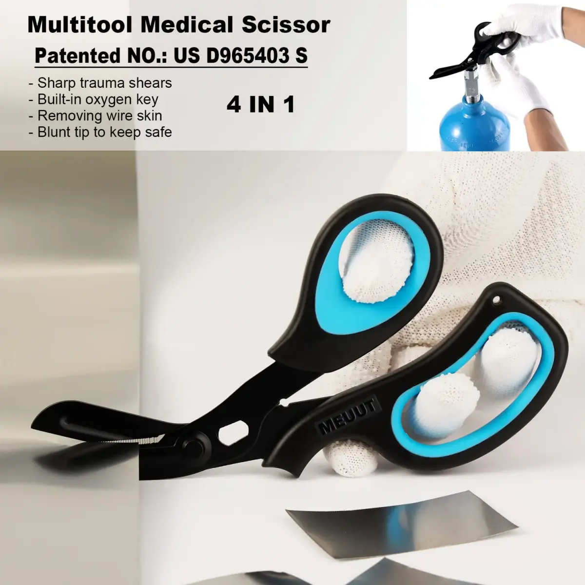 MEUUT Medical Trauma Shears 7.8" (19.8 cm) - 2-Pack | Sharp, Serrated, Non-Stick Blades with Oxygen Wrench - view 4