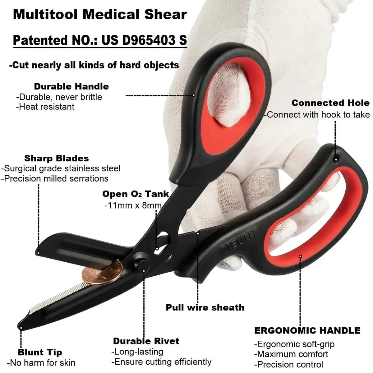 MEUUT Medical Trauma Shears 7.8" (19.8 cm) - 2-Pack | Sharp, Serrated, Non-Stick Blades with Oxygen Wrench - view 3