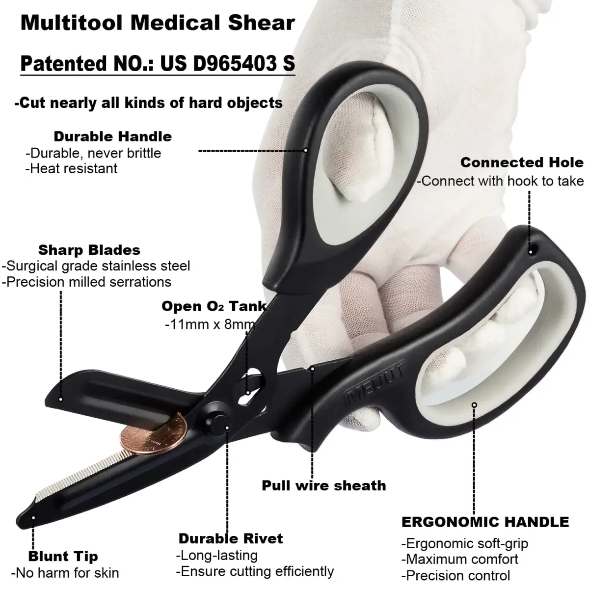 MEUUT Medical Trauma Shears 7.8" (19.8 cm) - 2 Pack | Stainless Steel, Serrated, Non-Stick, Blunt Tip Safety - view 4