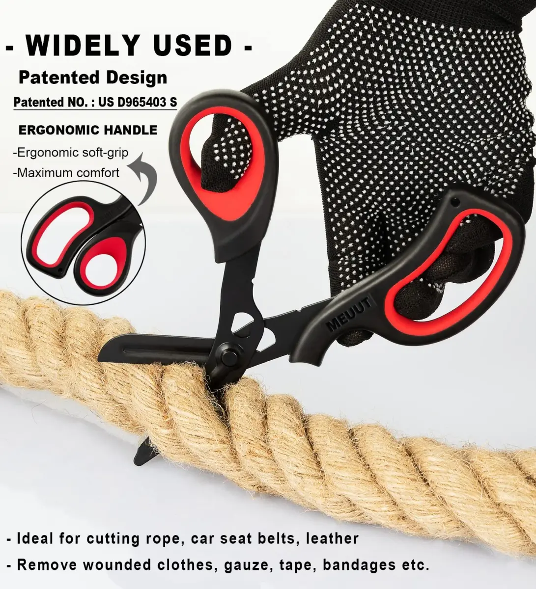 MEUUT Medical Trauma Shears - Black/Red & Red/Black 2-Pack, 7.8 Inch Patented Stainless Steel with Oxygen Wrench - view 3