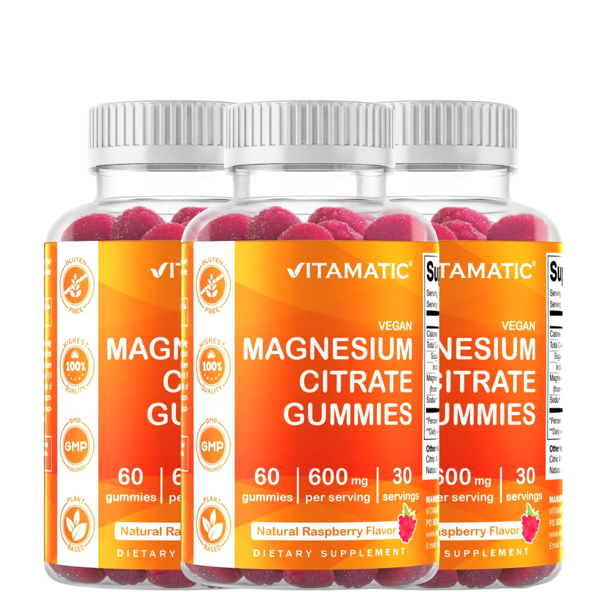 Vitamatic Magnesium Gummies 600mg | Vegan Relaxation & Muscle Support | 3 Pack - main product image