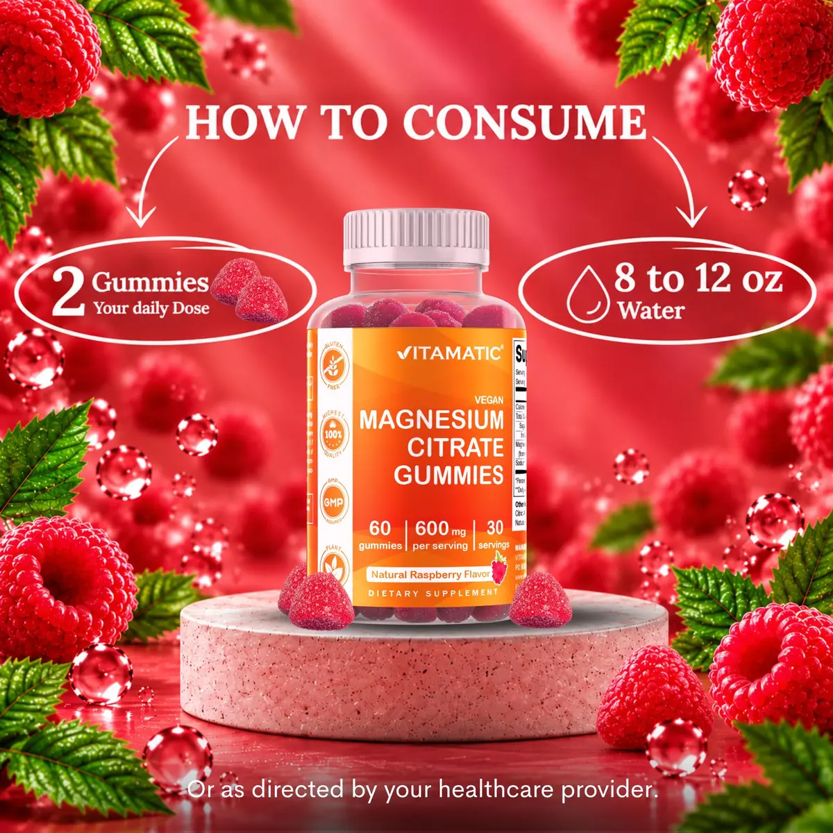 Vitamatic Magnesium Gummies 600mg | Vegan Relaxation & Muscle Support | 3 Pack - view 5