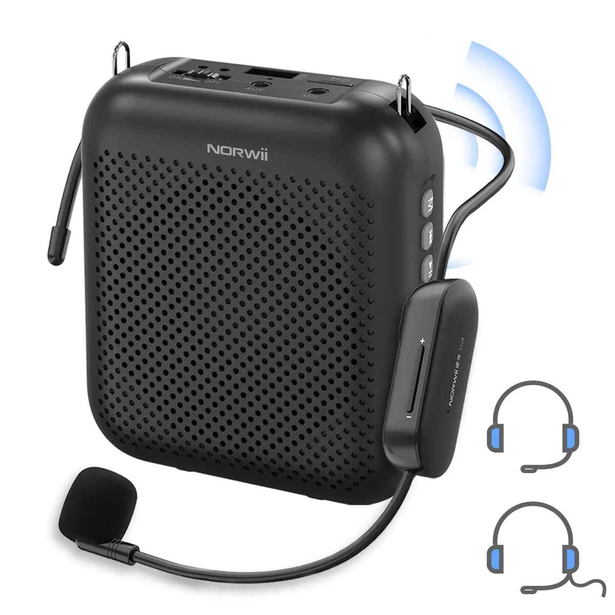 Norwii Portable Wireless Voice Amplifier with Bluetooth Speaker & 2 Microphones (10W, Black) | 1000 m² Coverage - main product image