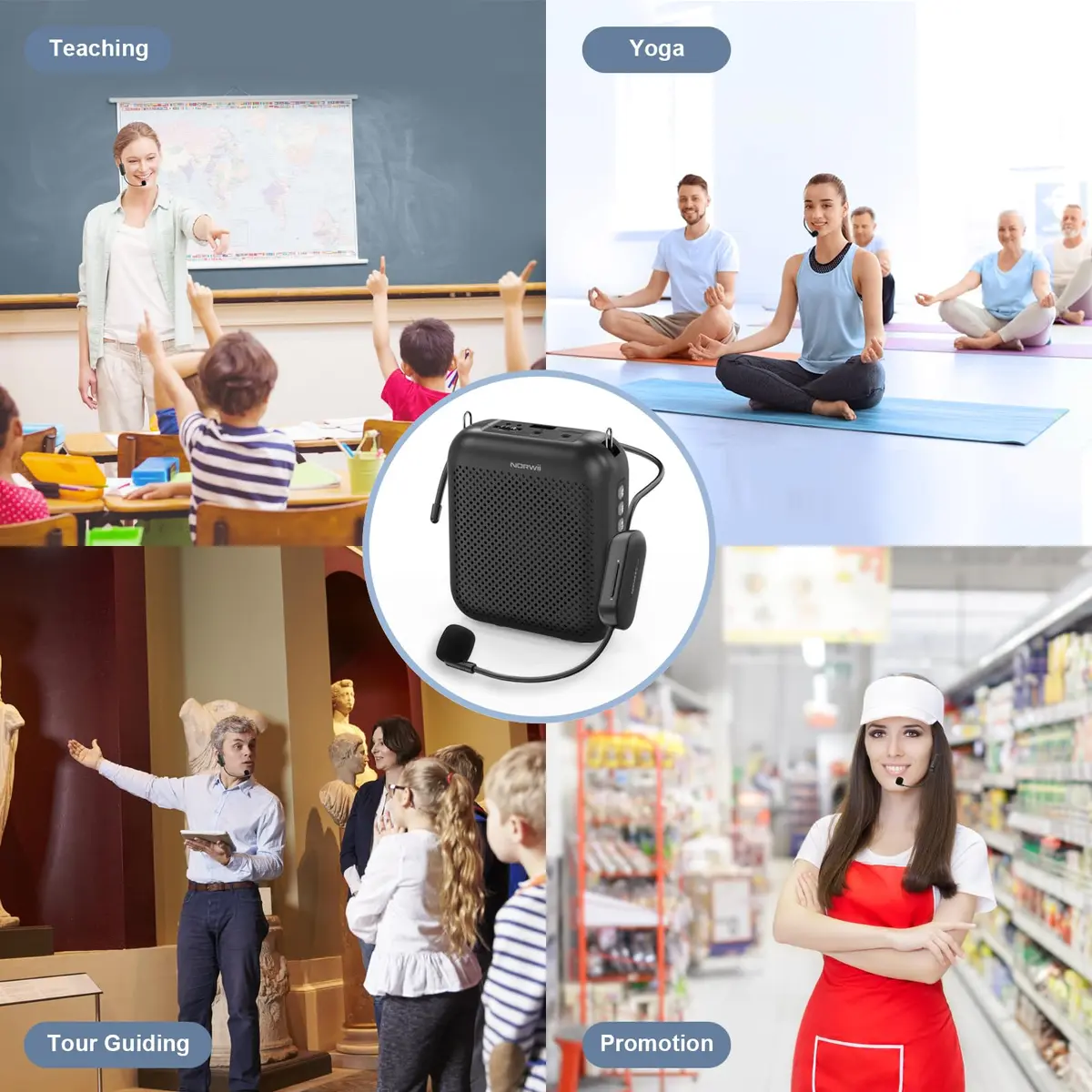 Norwii Portable Wireless Voice Amplifier with Bluetooth Speaker & 2 Microphones (10W, Black) | 1000 m² Coverage - view 5