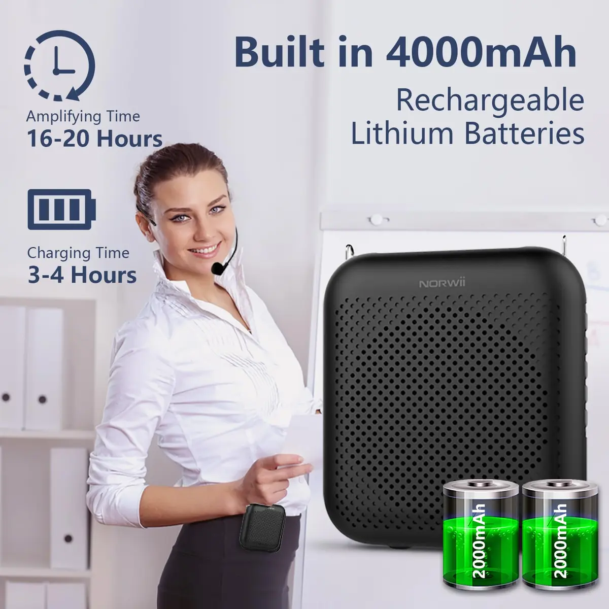 Norwii Portable Wireless Voice Amplifier with Bluetooth Speaker & 2 Microphones (10W, Black) | 1000 m² Coverage - view 7