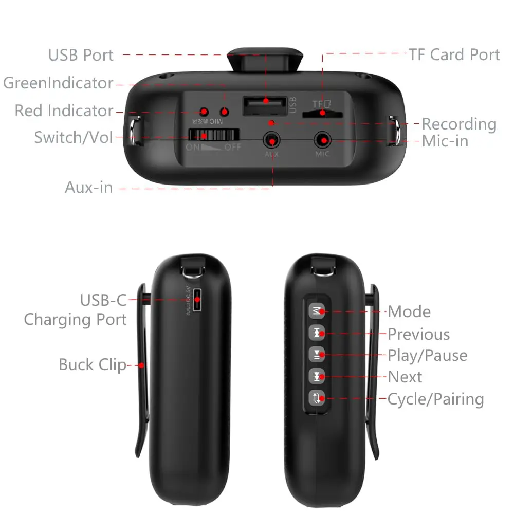 Norwii Portable Wireless Voice Amplifier with Bluetooth Speaker & 2 Microphones (10W, Black) | 1000 m² Coverage - view 8