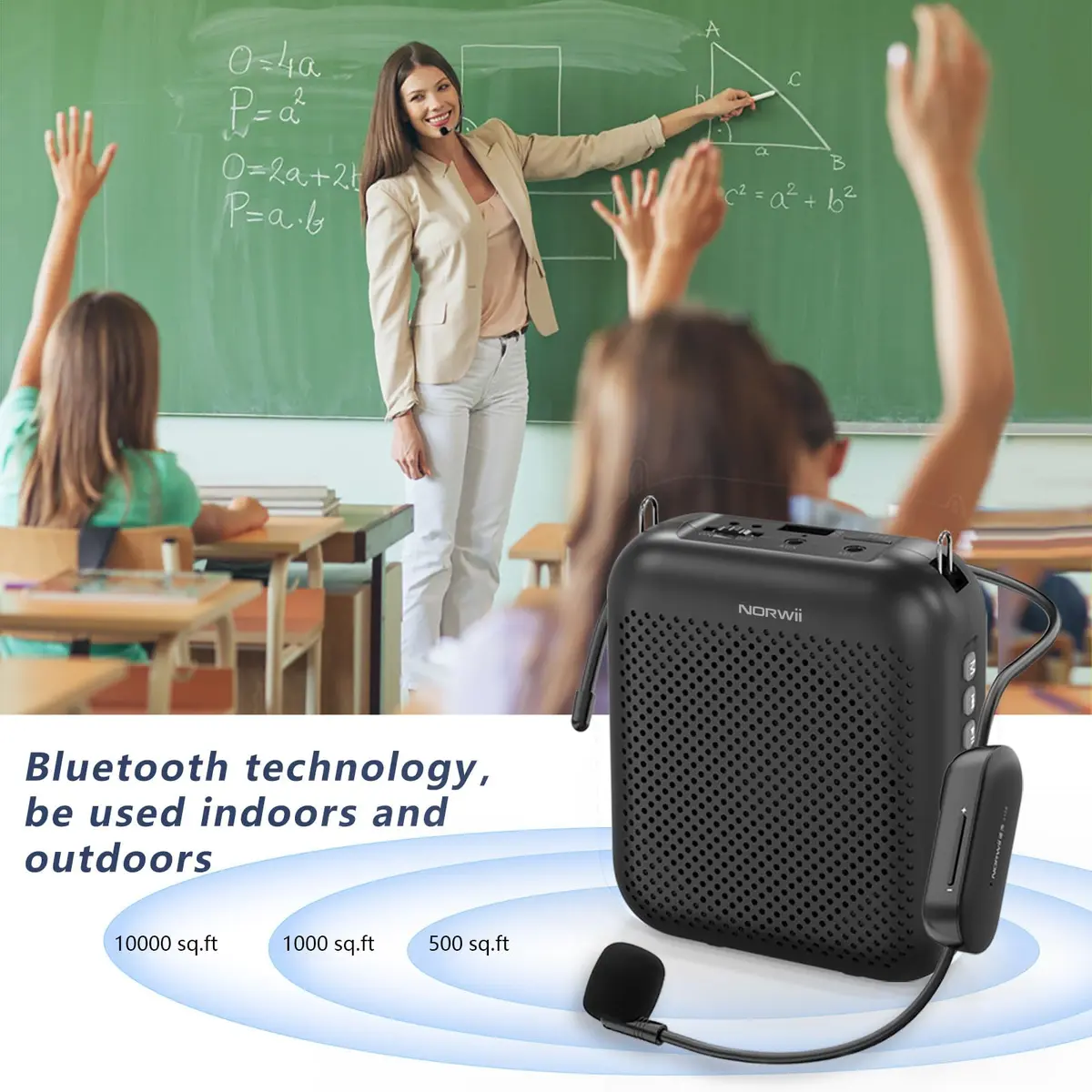 Norwii Portable Wireless Voice Amplifier with Bluetooth Speaker & 2 Microphones (10W, Black) | 1000 m² Coverage - view 3